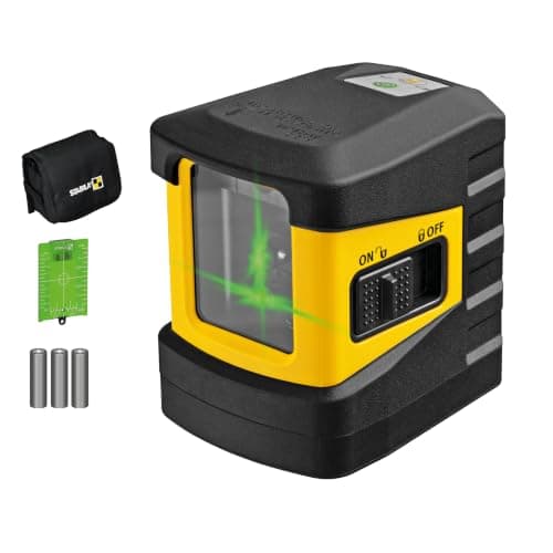 Laser à lignes croisées vert Stabila LAX 60 G avec sa cible, son sac ceinture et ses piles