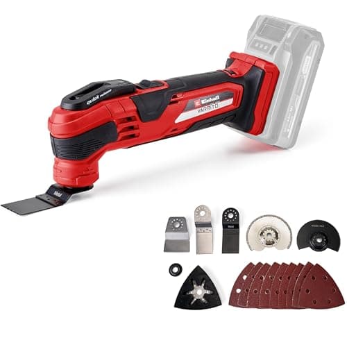 Outil multifonction oscillant sans fil Einhell VARRITO rouge et noir, machine nue Power X-Change avec plateau triangulaire et lames