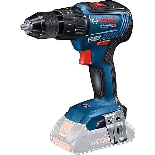 Perceuse-visseuse à percussion sans fil Bosch Professional GSB 18V-55 bleue, mandrin métallique de 13 mm, bague de présélection de couple et bague de mode à trois positions, vendue sans batterie ni chargeur