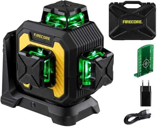 Niveau laser vert Firecore F93 à trois plans 360°, avec support magnétique en L et batterie lithium rechargeable
