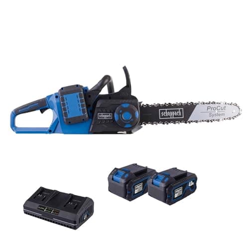Tronçonneuse sans fil Scheppach BC-CS355Duo-X avec deux batteries 20 V et guide-chaîne de 35 cm